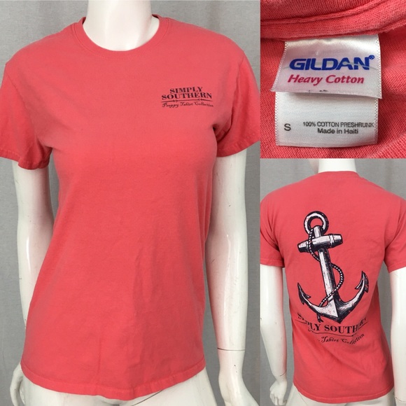 Simply Southern Tops - Sz Small Simply Southern Anchor T-Shirt Salmon Top